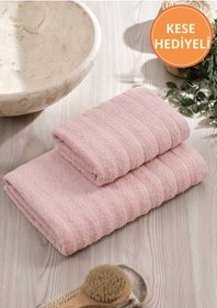 Resim 2'li Dalga Pudra Banyo Havlu Seti Pudra 