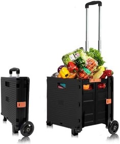 Resim Katlanabilir Portatif Pazar ve Market Alışveriş Arabası (Siyah) 