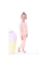 Resim %100 Pamuk Süprem Penye Kumaş Uzun Kollu Kız Çocuk Pijama Takımı 3,4,5,6,7,8 Yaş Somon 