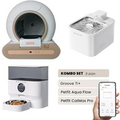 Resim Groove Ti+ Otomatik Kedi Tuvaleti Kahverengi - Petfit Aqua Flow Akıllı Su Pınarı Çeşmesi - Petfit CatMax Pro Otomatik Mama Kabı 