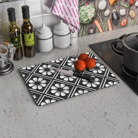Resim Decovetro Cam Kesme Tahtası ve Sunum Tablası Siyah Çini Desenli 