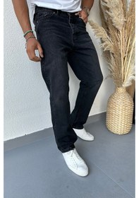 Resim Baggy Bol Kesim Siyah Eskitme Yıkamalı Rahat Kalıp Kot Pantolon Siyah 