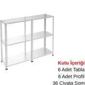 Resim Rafburada 3 Katlı Duble Galvaniz Çelik Raf - Depo, Arşiv, Kiler, Dosya, Market Rafı - 31x60 cm-100 cm-1.00 mm 