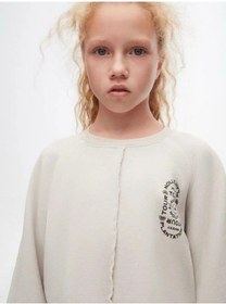 Resim Kız Çocuk Pamuklu İki İplik Salaş Sweatshirt-14719 Gri 