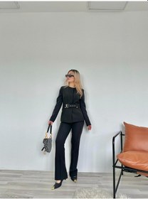 Resim Keymoda Kadın Gold Kemerli Ceket Pantolon Takım Siyah Siyah 
