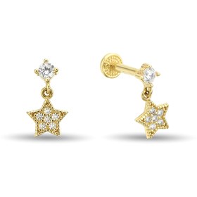 Resim Taşlı Sallantılı Yıldız Altın Tragus Piercing 