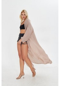 Resim Kutaf Vizon Uzun Soft Yumuşak Kimono Bej - Taba 