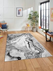 Resim Dijital Baskılı Kaymaz Taban Yıkanabilir Mermer Desen Üçlü Yatak Odası Takımı MERMER-26, Siyah, 60 x 150 