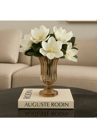 Resim Elta Collection Lüks Füme & Gold Cam Dekoratif Vazo Modern Masa Üstü Ev Aksesuarı Altın 