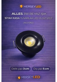 Resim Alles 3w Beyaz Işık Siyah Kasa Yuvarlak Led Yıldız Spot Beyaz 