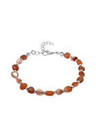Resim Silver Renk Metal Zincirli Dorika Top Süslemeli Amorf Kırmızı-beyaz Akik Doğaltaş Erkek Bileklik Gümüş 