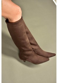 Resim V404012302 Kahverengi Süet Kısa Topuklu Kadın Çizme Kahverengi 