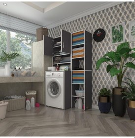 Resim Kenzlife Çamaşır Makinesi Dolabı Hayzummaks Gri 180 096 55 Banyo Kiler Çift Kapaklı Arkalıklı Çok Renkli 