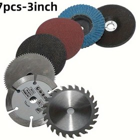 Resim 7 adet Kesim Plus 3 İnç Dairesel Testere Bıçağı Seti, 75mm Taşlama Diski ile donatılmıştır - Dayanıklı Çelik Yapı, Zincirli Testere Bıçağı, Metal Kesme Aracı Seti dahil 