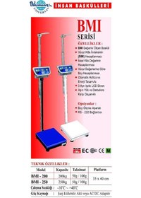 Resim Bmı 200 KG x 50 Gr 35 x 40 Bmı Kilo-Boy Ölçer Baskül 