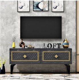 Resim DEMONTE DECOR 2 Kapaklı Arel Tv Sehpası Royalmermer-altın 