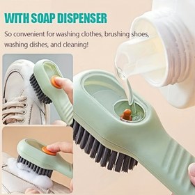 Resim 1 adet Çok Fonksiyonlu Ayakkabı Temizleme Fırçası, Dahili Sabun Dispenseri, Yumuşak Kıllı Uzun Saplı Ayakkabı Fırçası, Ev Kullanımı İçin, Güç Gerektirmez, Oturma Odası ve Banyo İçin İdeal 