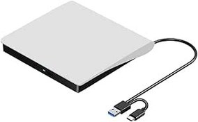 Resim JUFUM Harici CD DVD +/-RW Sürücü, USB 3.0 ve USB-C Taşınabilir CD ve DVD ROM Burner Oynatıcı Okuyucu Yazar Rewriter Disk Sürücü Kurulum Kullanımı , Beyaz 