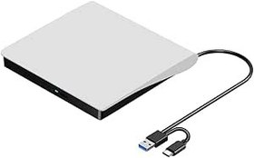 Resim JUFUM Harici CD DVD +/-RW Sürücü, USB 3.0 ve USB-C Taşınabilir CD ve DVD ROM Burner Oynatıcı Okuyucu Yazar Rewriter Disk Sürücü Kurulum Kullanımı , Beyaz 
