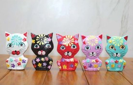 Resim Ahşap 5'li Kedi Seti Çok Renkli 