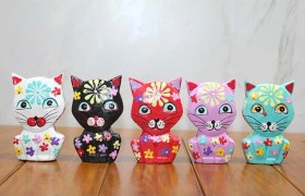Resim Ahşap 5'li Kedi Seti Çok Renkli 