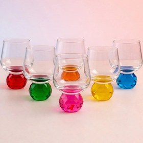 Resim 6 Kişilik Cam Renkli Elmas Ayaklı Kahve Yanı Bardağı Bardak 50ml 