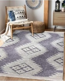 Resim RealHomes Gri Zeminde Baklava Motifli Kilim Desenli Bohem Sade & Şık Koridor & Kaymaz Taban Saçaklı Halı HaliDik-Deluxe-11008, 80 x 400 