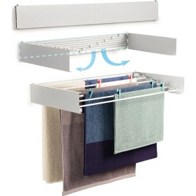 Resim Çamaşır Kurutma Askısı Beyaz Açılır Kapanır Duvara Monte Çamaşır Kurutma Rafı (102 Cm) 