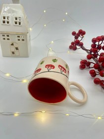 Resim El Yapımı Yılbaşı Seramik Kupası Teleferik Desenli 