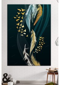 Resim Renkli Tüyler ve Kuşlar Sürreel Sanatsal Dekoratif Kanvas Tablo (8 Farklı Ölçü) 60 x 90 