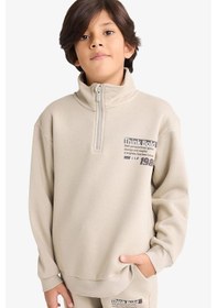Resim Defacto Erkek Çocuk Yarım Fermuarlı İçi Yumuşak Tüylü Baskılı Sweatshirtt E9601a825aukh475 Haki-kh475 