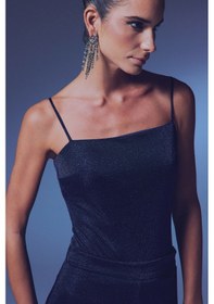 Resim Sateen Simli İp Askılı Bodysuit - Lacivert-135299 Lacivert 