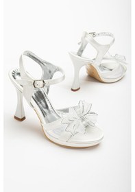 Resim Dilimler Ayakkabı Kadın Platform Abiye Ayakkabı Beyaz Fiyonklu Saten-3752 Beyaz 