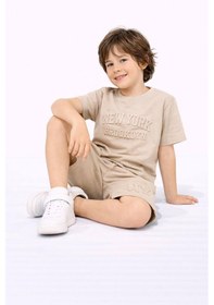 Resim Miniko Kids Erkek Çocuk Kabartma Modelli Pamuk Şortlu Takım Ekru 