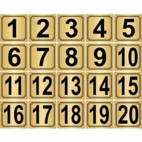Resim Metal Kapı,masa,dolap Numarası 7cmX7cm 20 Adet (1..20) Altın Renk Metal 