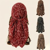 Resim Kadınlar için Çiçek Desenli Kare Eşarp - Vintage Tarzı Hafif Polyester Hijab & Başörtüsü Günlük Kullanım ve Gündelik Geziler İçin, 4 Renk (Haki/Kahve/Bordo/Siyah) 