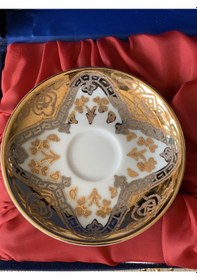 Resim Güral Porselen El Dekoru 2 Kişilik Altın Yaldızlı Türk Kahve Finc 