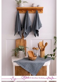 Resim 2 Adet 40x60 Dama Desen Mutfak Havlusu, Sunum Havlusu, Dekoratif Havlu Siyah 