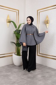 Resim CNG MODA Kemerli Kaşe Panço 