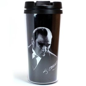 Resim Mustafa Kemal Atatürk Siyah Termos Bardak 