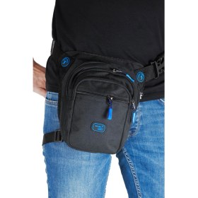 Resim İmaks Çok Gözlü Su Geçirmez Unisex Siyah Bel Bacak Omuz Motosiklet Kurye Çantası Bodybag Mavi Siyah 4962 