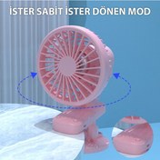 Resim 3 Kademe Şarjlı Mandallı 120 Taşınabilir Fan Vantilatör F02 Pembe 
