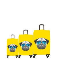 Resim My Saraciye My 28 Pug Köpek Valiz Kılıfı / Bavul Koruyucu Örtüsü Büyük, Orta, Kabin Boy Set Sarı 