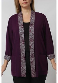 Resim Moda Berray Parlak Detaylı Garnili Büyük Beden Blazer Ceket Mürdüm 