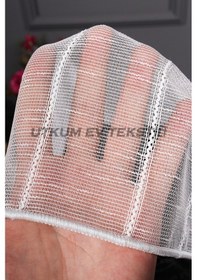 Resim Çizgili Natural Keten Armür Tül Perde Grz 2103 