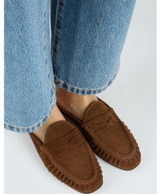 Resim Manijero Zuleyka Kadın Hakiki Deri Pileli Loafer Taba Terlik 
