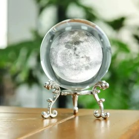 Resim Ay Desenli Kristal Küre Dekoru - Metal Standlı Şık Masa Süsü 