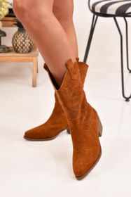 Resim MODAONN Nakışlı Fermuarlı Western Kadın Kovboy Çizme 