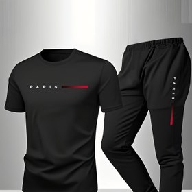 Resim 2 adet Erkek Pijama Kısa Kollu Uzun Pantolon Moda Trend Harf Baskılı İç Giysi Dışarıda veya Ev Giysisi Olarak Giyilebilir 
