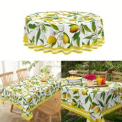 Resim 1 adet Limon Masa Örtüsü - Canlı Sarı ve Yeşil Çiçek Deseni, Polyester Dikdörtgen Masa Örtüsü Ev Mutfak, Yemek Odası ve Parti Dekoru için, Şükran Günü ve Yaz Kutlamaları için Mükemmel, Şükran Günü Masa Dekoru | Canlı Masa Örtüsü | Dayanıklı Masa Örtüsü, Limon Mutfak Dekoru 